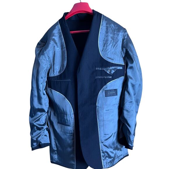 J. Ferrar Men’s Wool Pinstripe Jacket 38R Gray Career Special Occasion Old Money - Picture 5 of 8